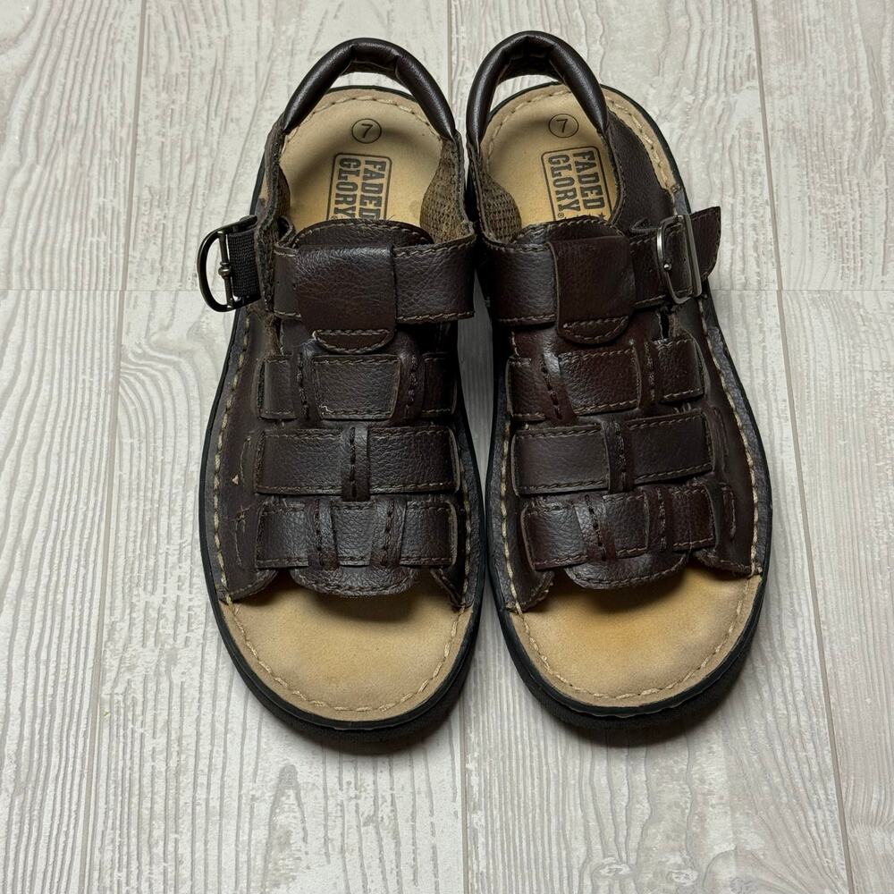 Vintage Y2K Faded Glory Brown Fisherman Sandals Women’s Size 7 Buckle Strappy